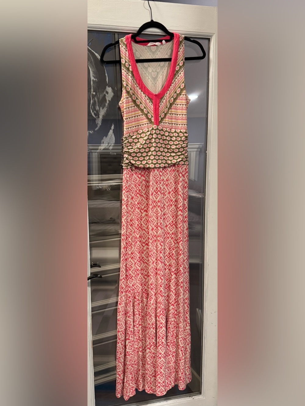 Athleta Pink and Green Patterned Sleeveless Maxi Dress - Super Soft - Small